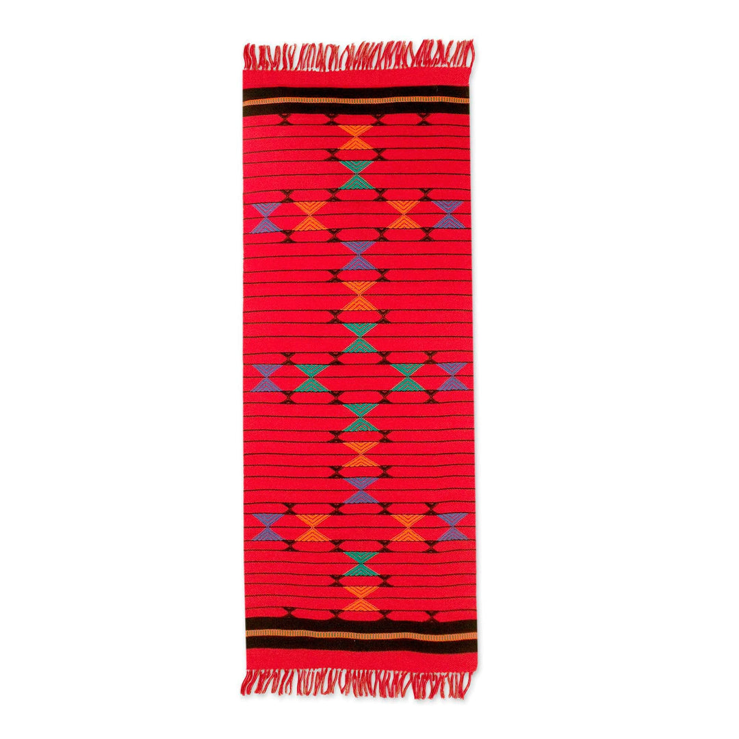 Cotton Table Runner Red Handmade India - Festive Constellations