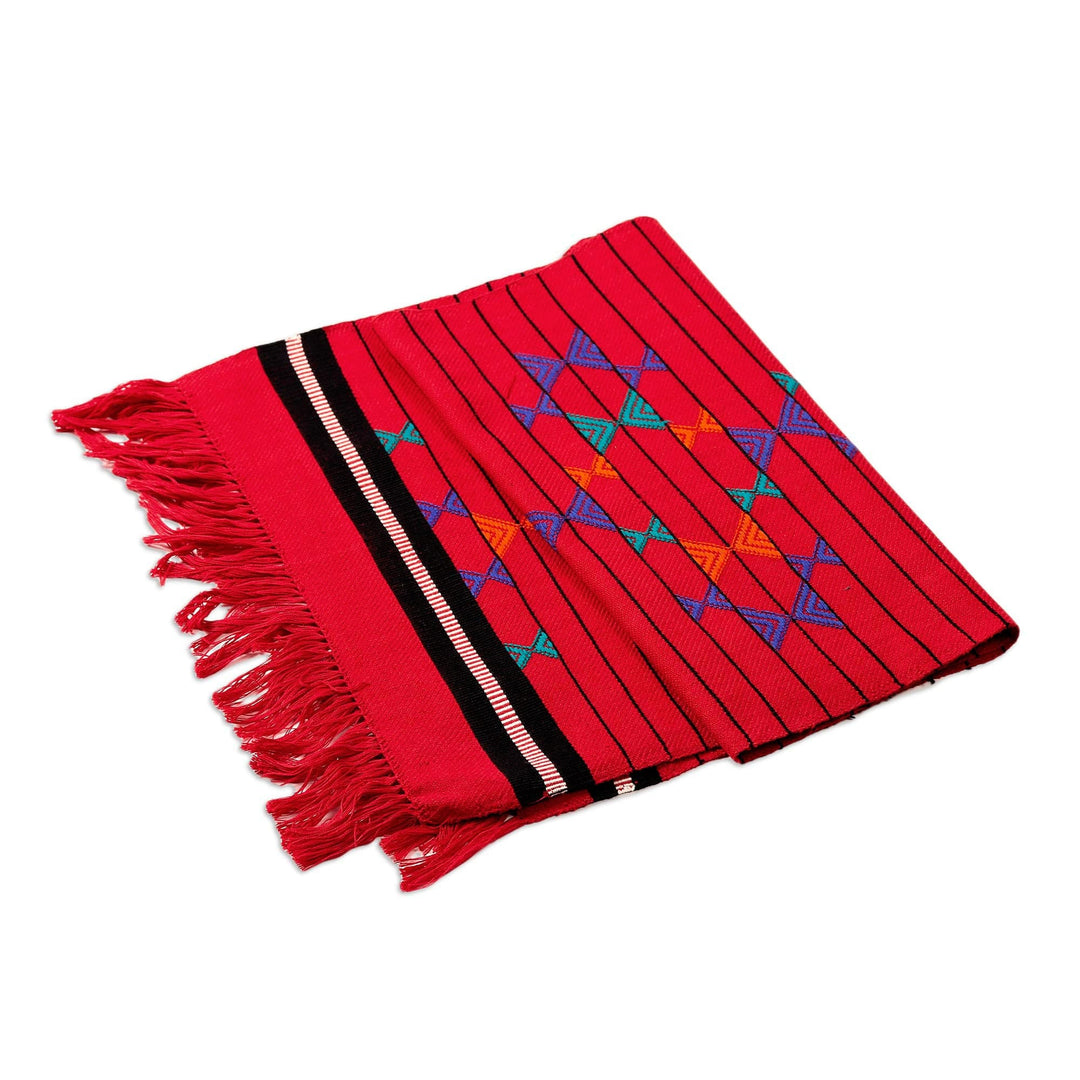Cotton Table Runner Red Handmade India - Festive Constellations