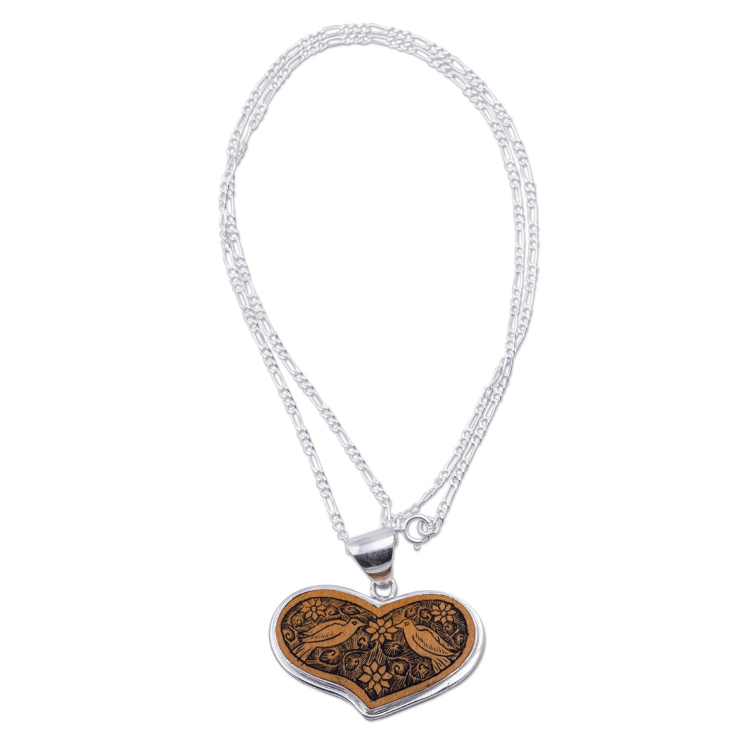 Peruvian Heart Shaped Mate Gourd Pendant Bird Necklace - Lovebird Romance