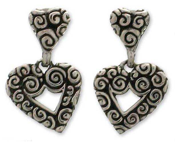 Sterling silver heart earrings - Javanese Hearts