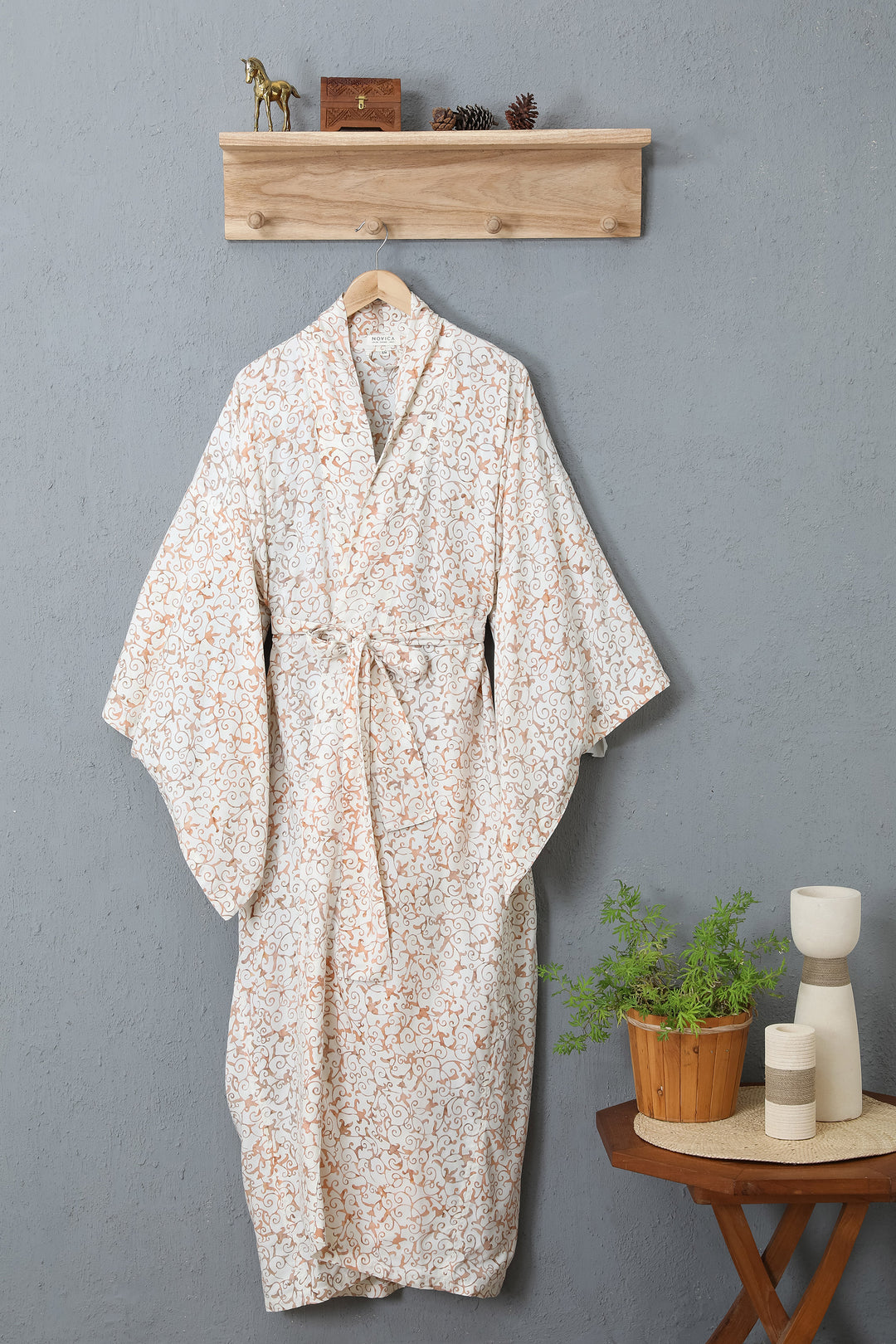 Fair Trade Floral Patterned Women's Robe from Indonesia - Bali Arabesques