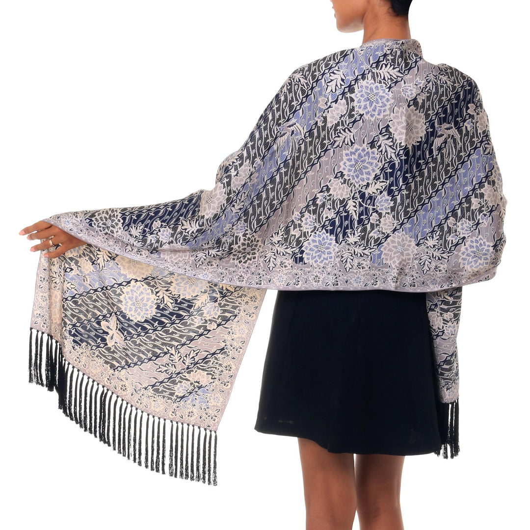 Silk batik shawl - Butterfly Blossoms