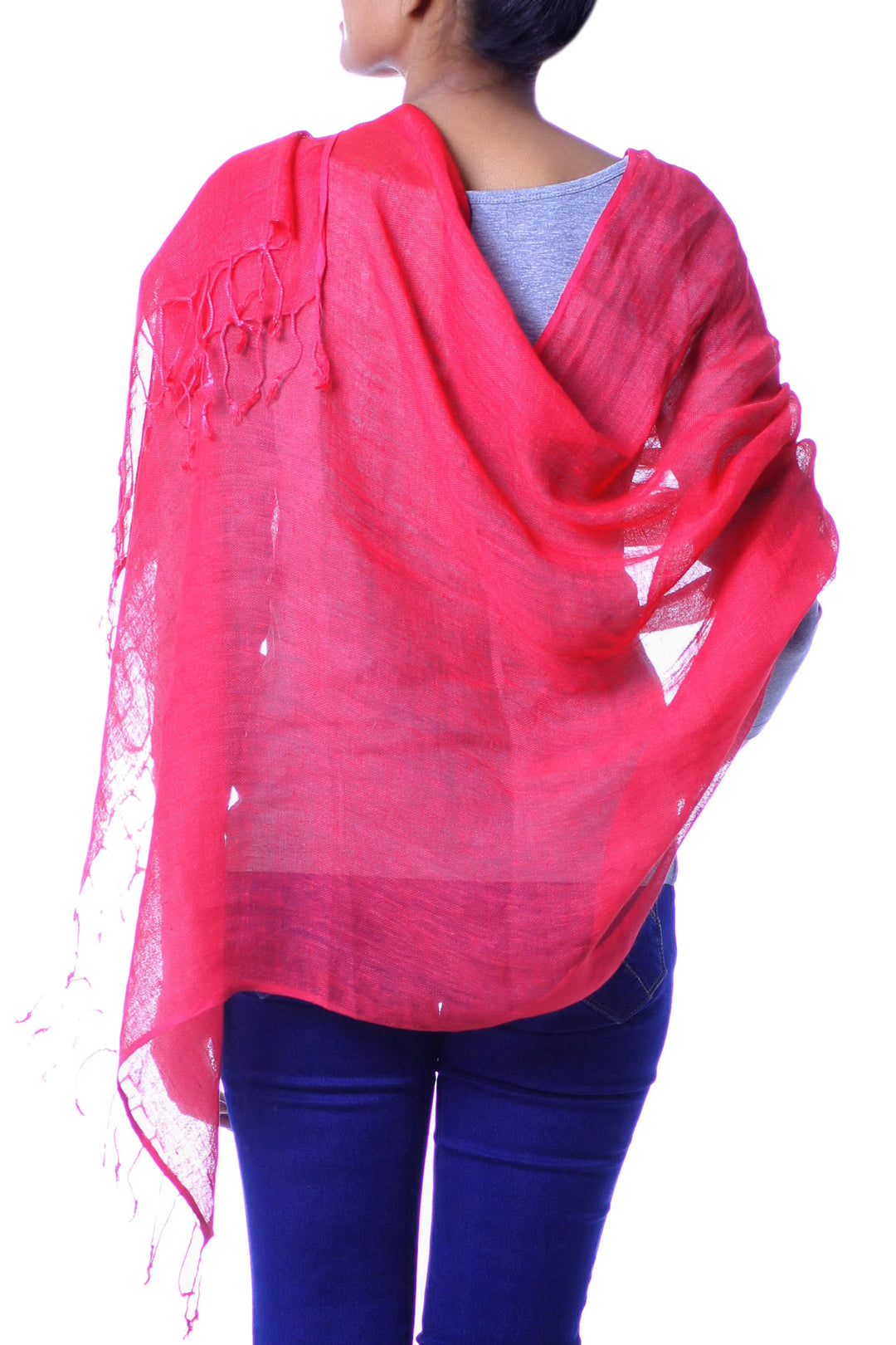 Handcrafted Linen Shawl Wrap from India - Sheer Hot Pink