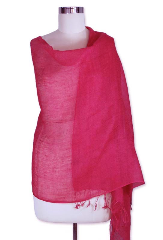 Handcrafted Linen Shawl Wrap from India - Sheer Hot Pink