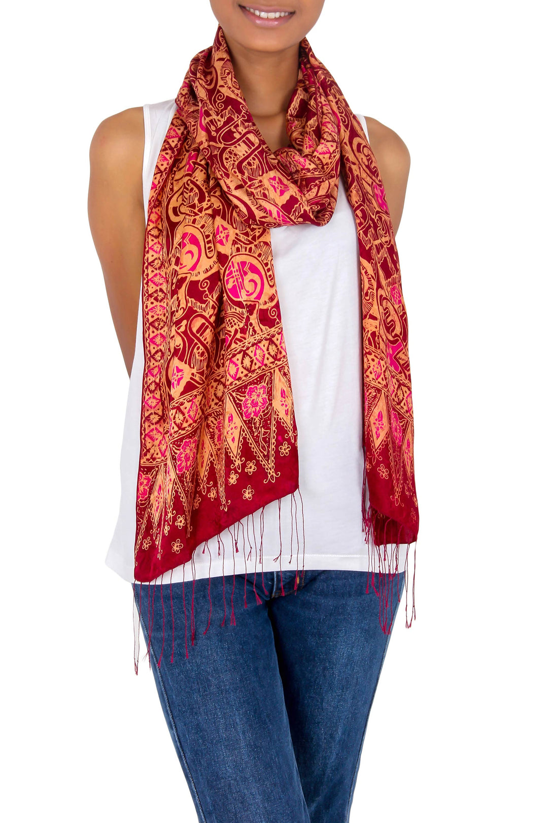 Artisan Crafted Geometric Silk Patterned Shawl - Jakarta Lady