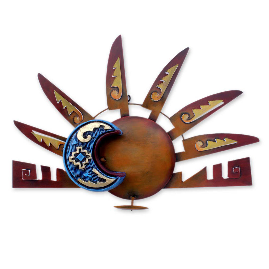 Sun and Moon Steel Wall Sconce Candleholder - Aztec Eclipse