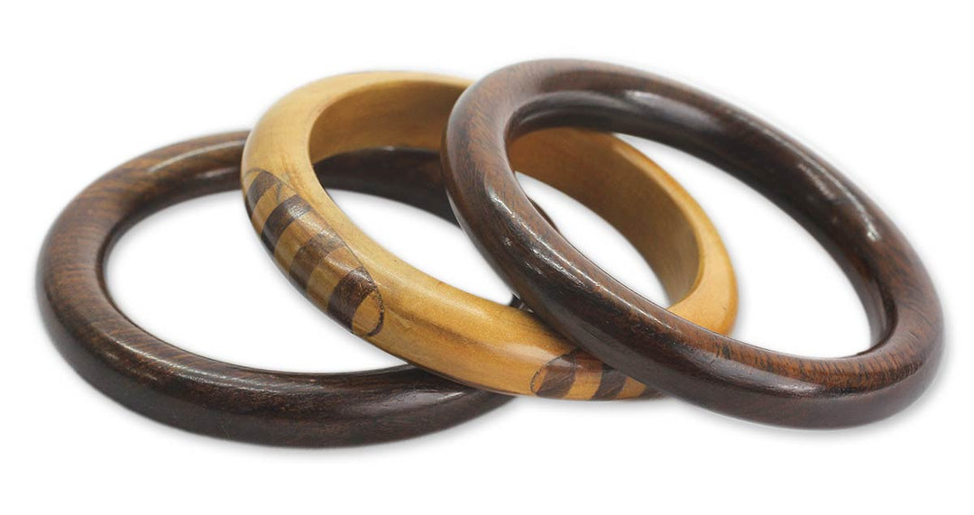 Artisan Crafted Wood Bangle Bracelets (Set of 3) - Forest Goddess