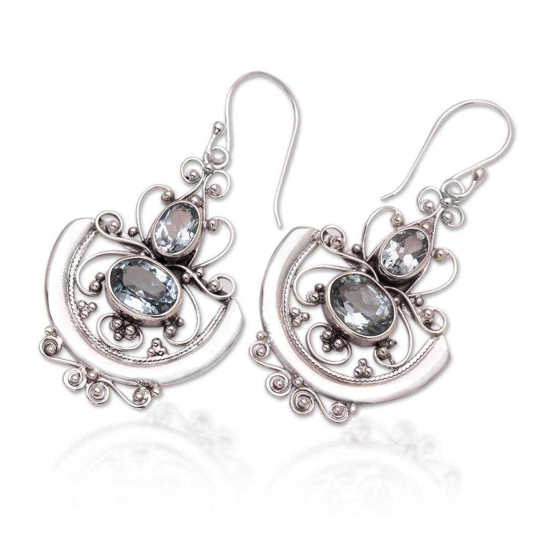 Handcrafted Blue Topaz and Silver Dangle Earrings - Balinese Goddess