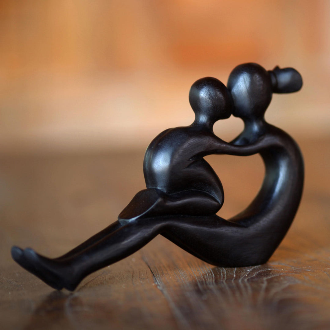 Handcrafted Mother and Child Wood Sculpture - Her Love Will Never End