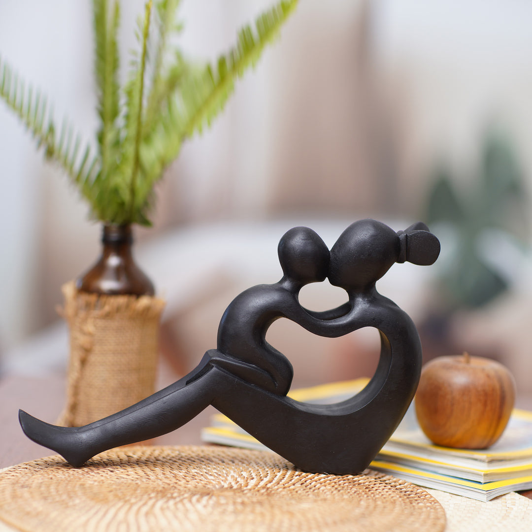Handcrafted Mother and Child Wood Sculpture - Her Love Will Never End