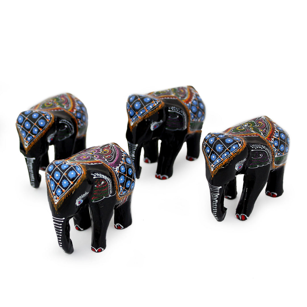 Lacquered Wood Elephant Sculptures (Set of 4) - Four Young Elephants