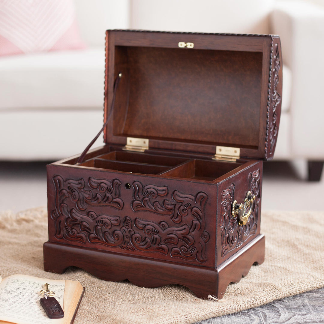 Unique Colonial Wood Leather Jewelry Box - Colonial Mystique