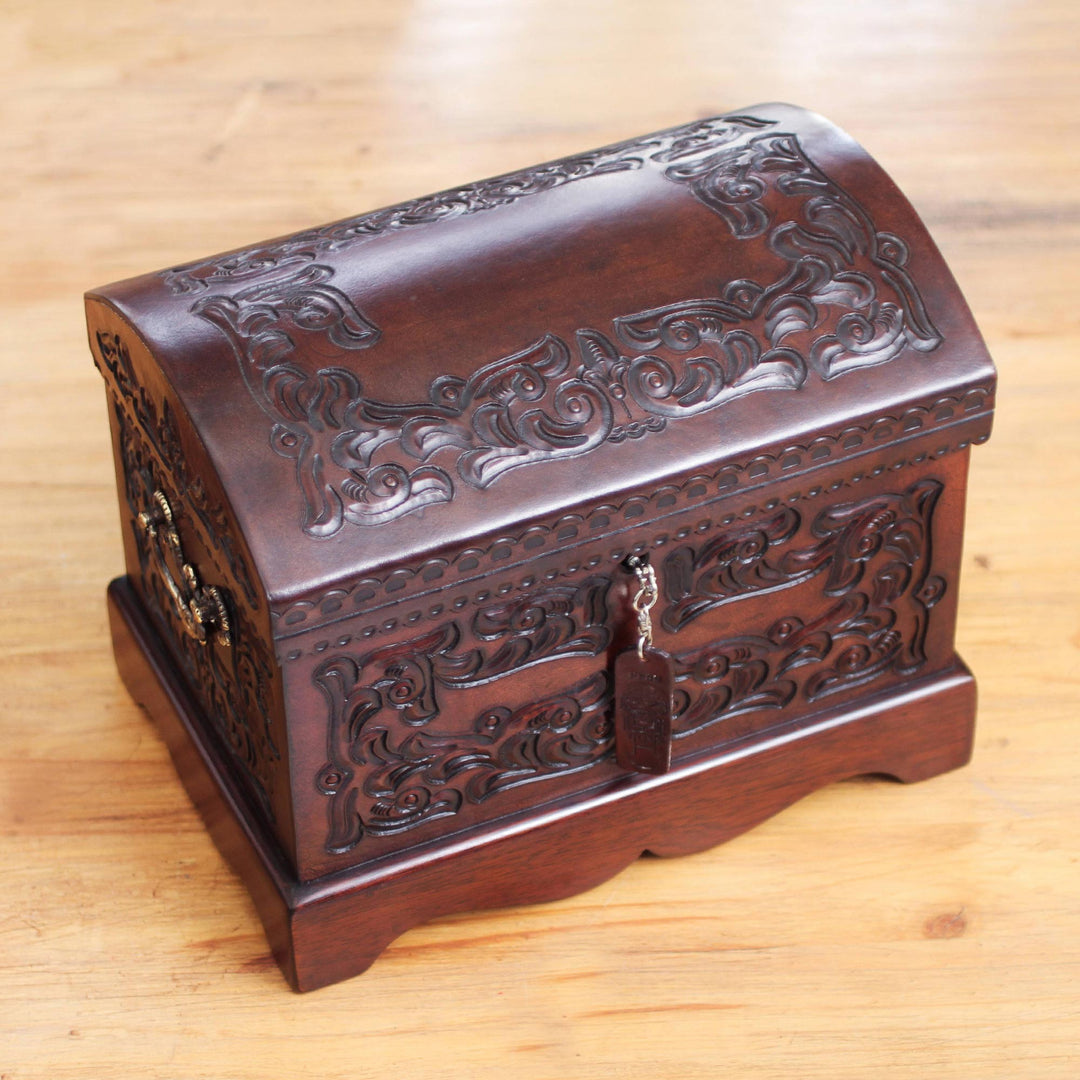 Unique Colonial Wood Leather Jewelry Box - Colonial Mystique