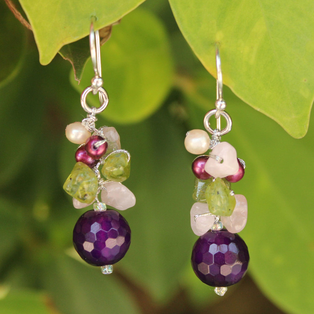 Pearl and Rose Quartz Cluster Earrings - Princess Legend