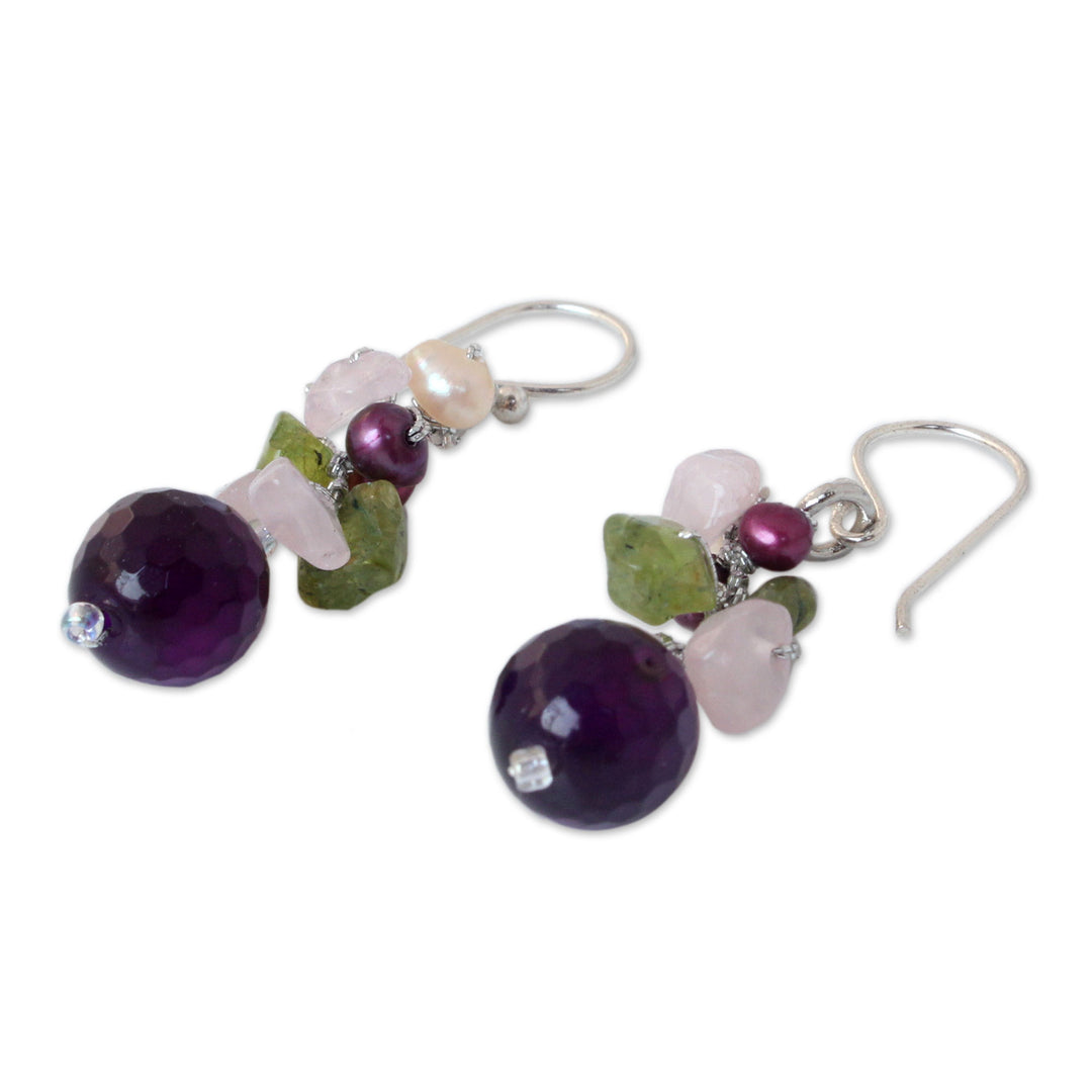 Pearl and Rose Quartz Cluster Earrings - Princess Legend