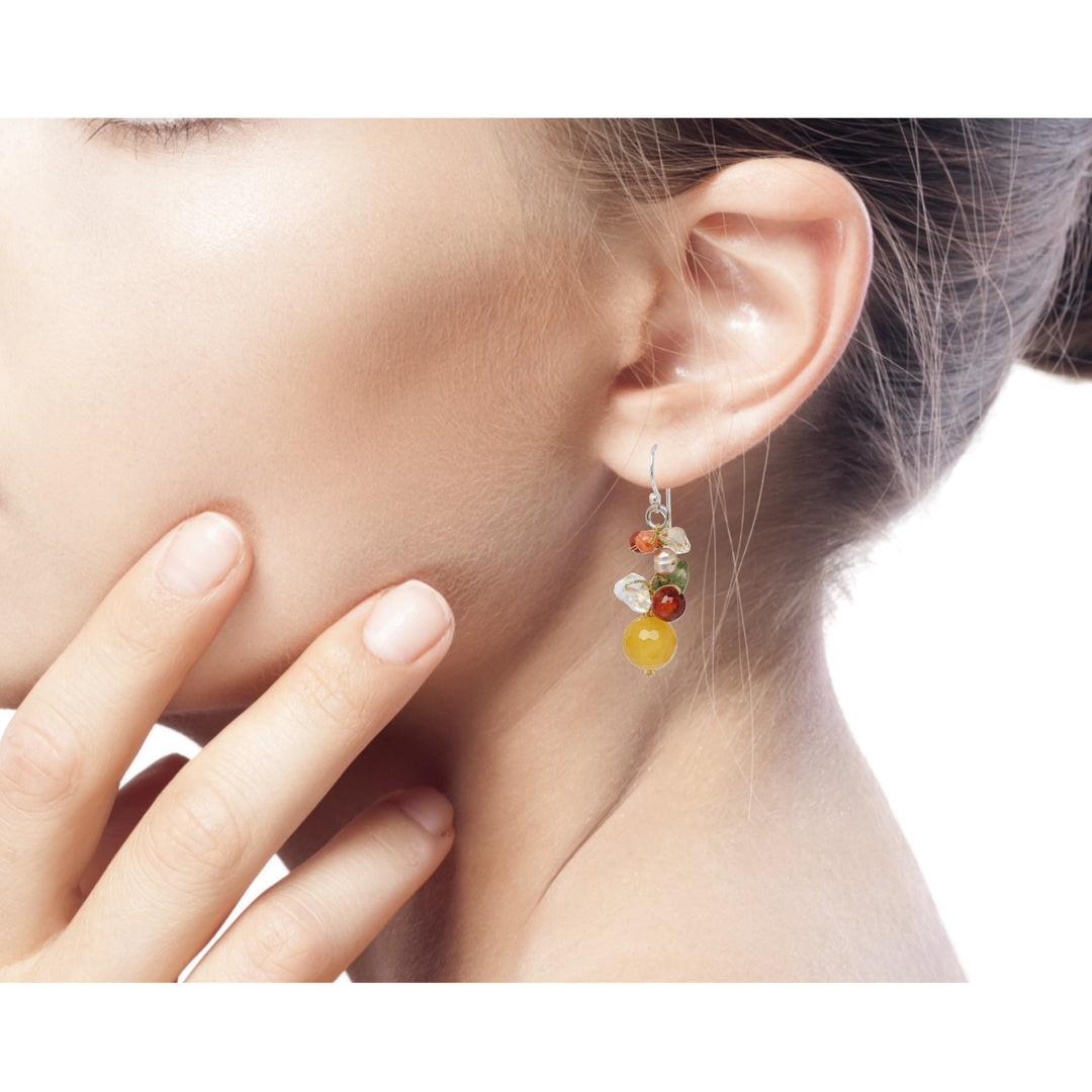 Hand Crafted Pearl and Quartz Beaded Earrings - Sunshine Love