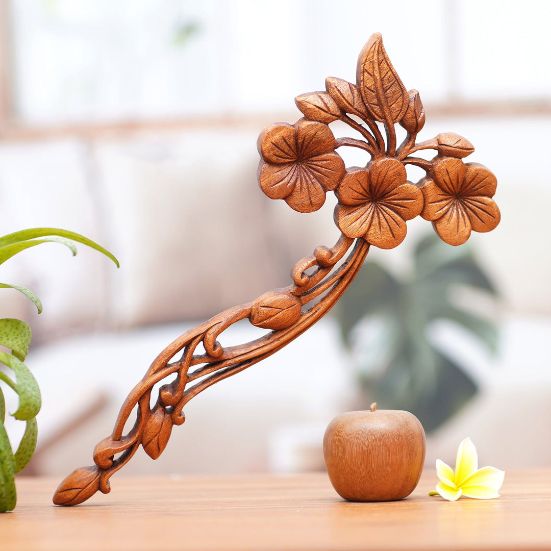 Floral Wood Relief Panel - Plumeria Bouquet