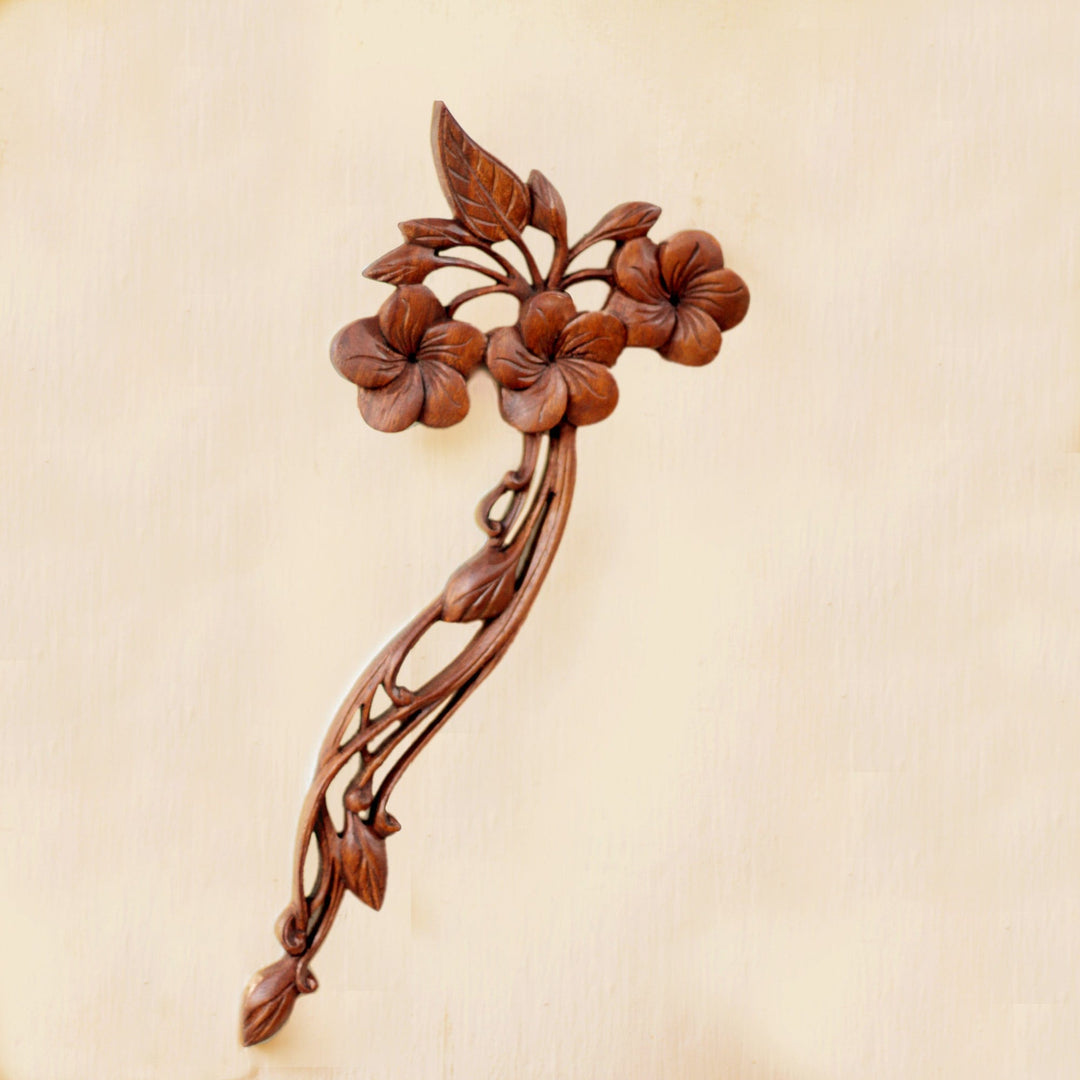 Floral Wood Relief Panel - Plumeria Bouquet