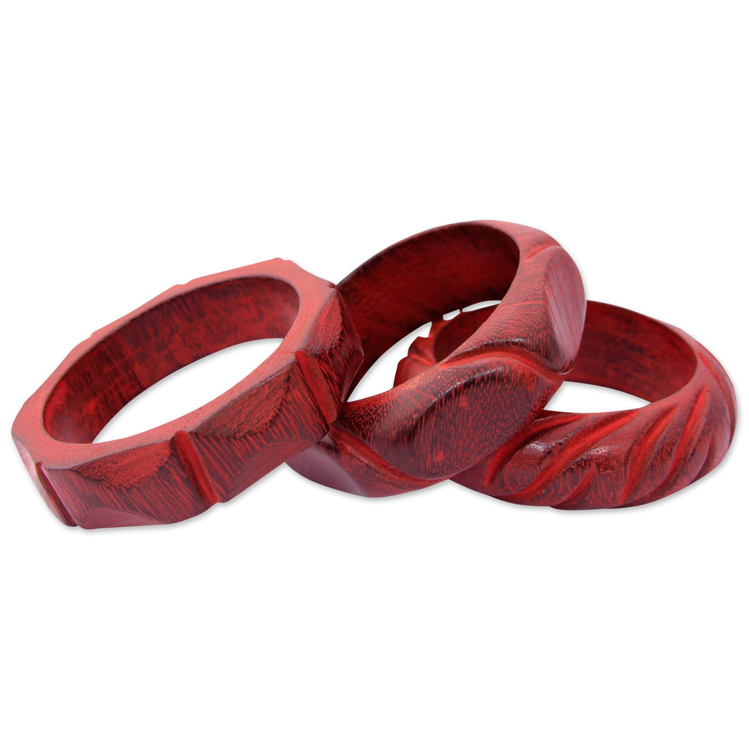 Hand Carved Mango Wood Bangle Bracelets India (Set of 3)  - Indian Romance