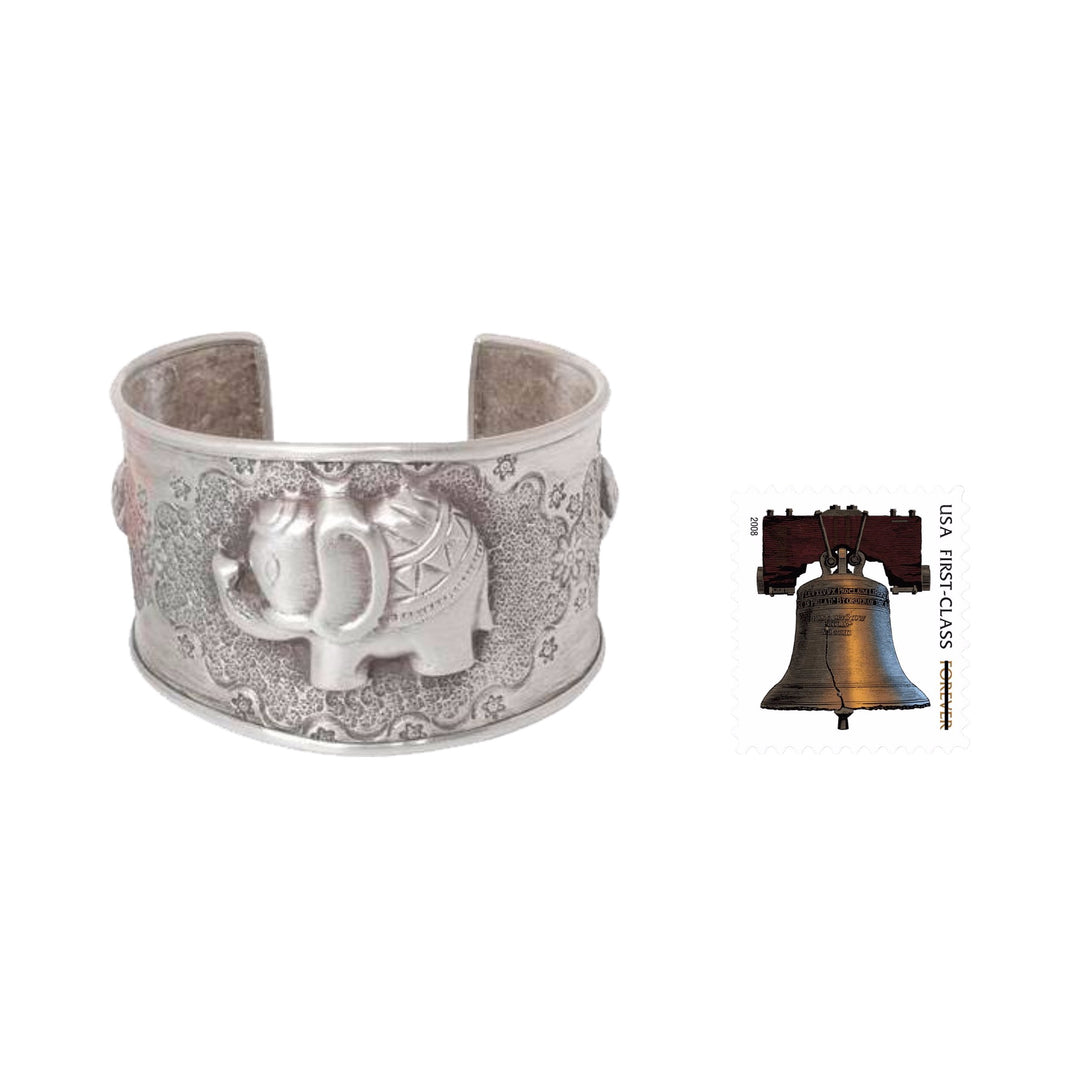 Handmade Sterling Silver Cuff Bracelet - Hill Tribe Elephants