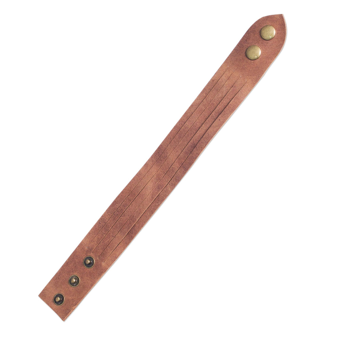Men's Brown Leather Wristband Bracelet Handmade in Mexico - Equestrian