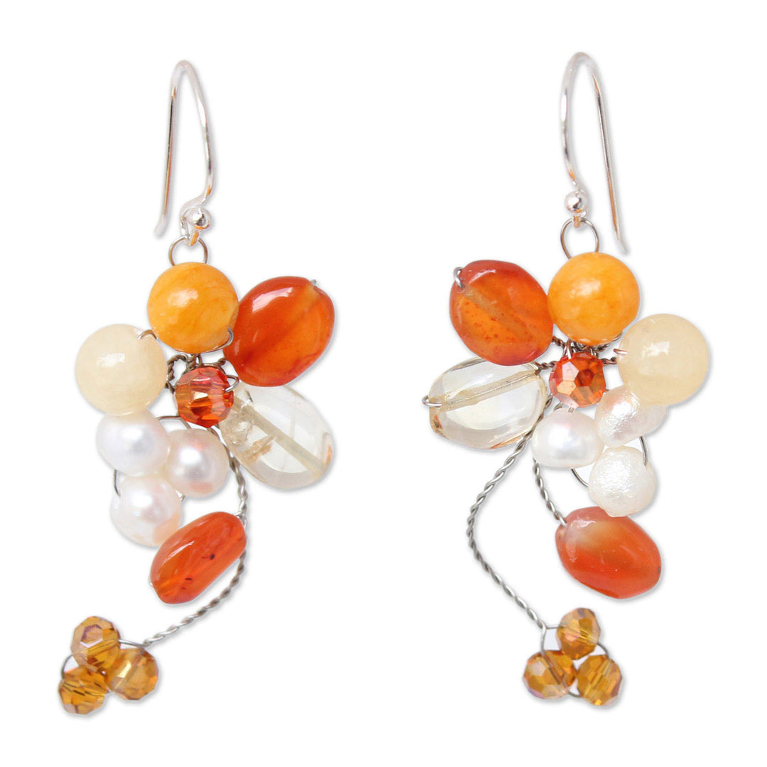 Unique Beaded Carnelian Earrings - Radiant Bouquet