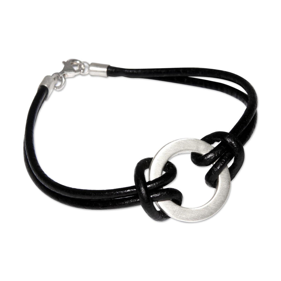 Sterling Silver Leather Wristband Men's Bracelet - Harvest Moon