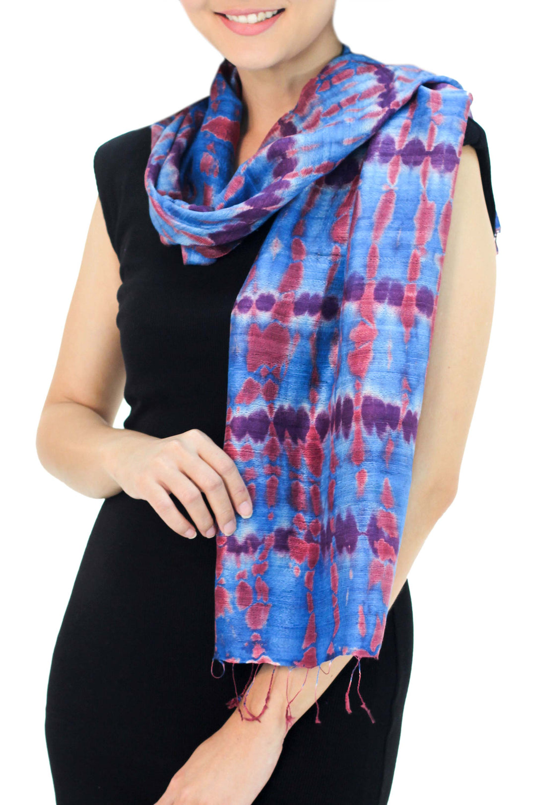 Silk Patterned Scarf from Thailand - Azure Wilderness