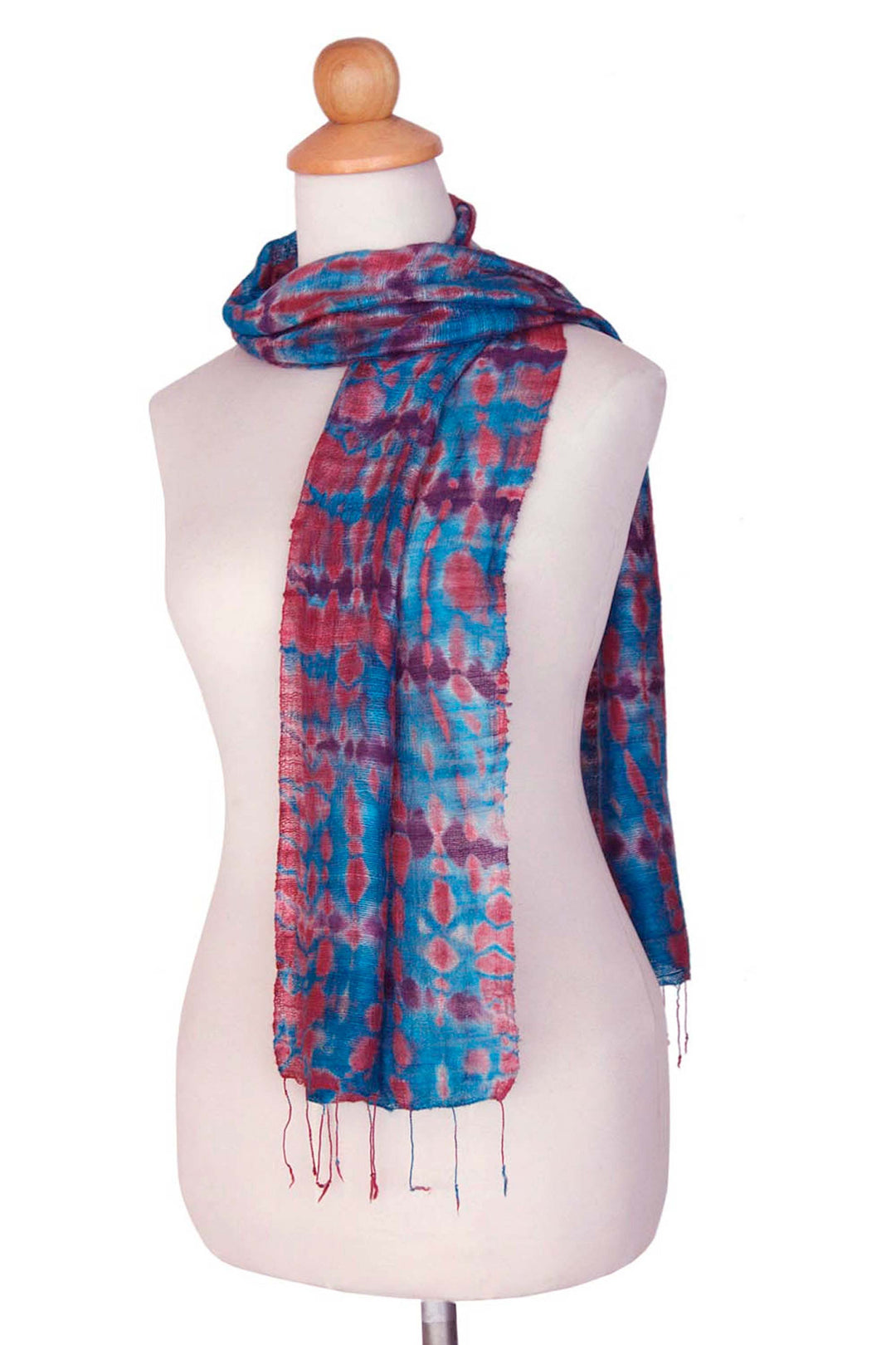 Silk Patterned Scarf from Thailand - Azure Wilderness