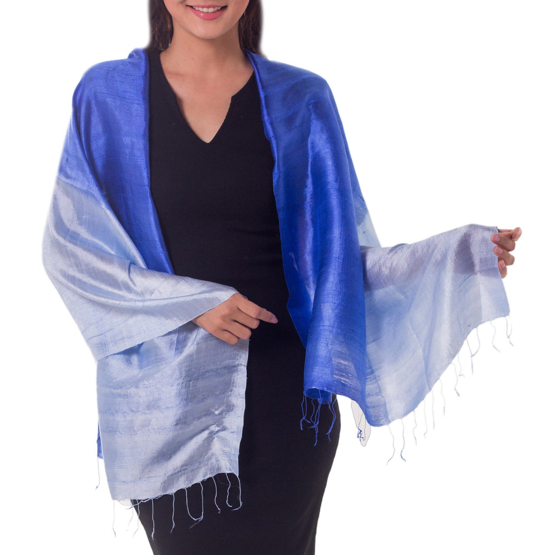 Blue Silk Shawl - Shimmering Sky