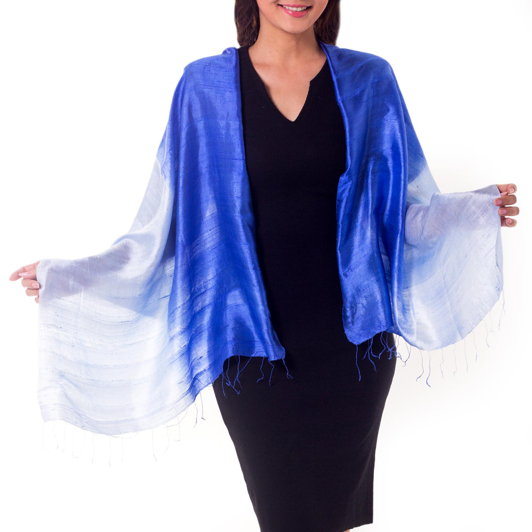 Blue Silk Shawl - Shimmering Sky