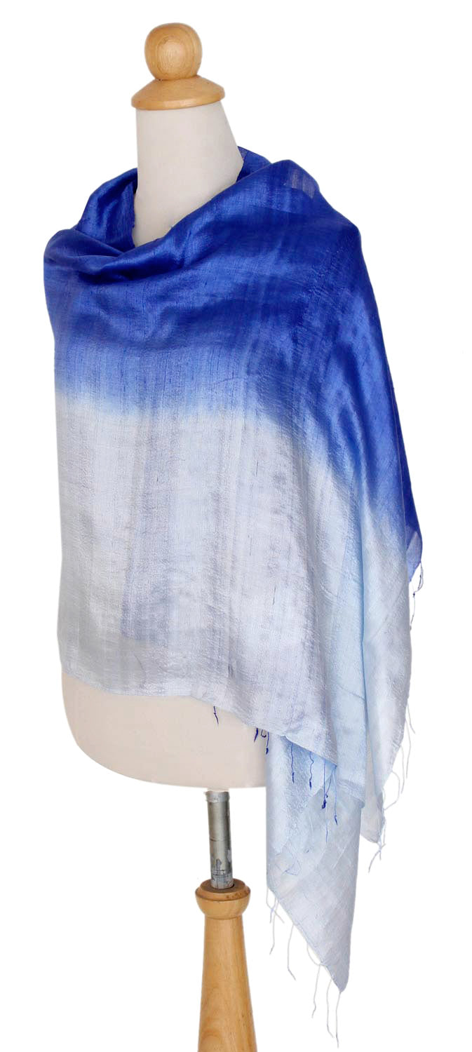 Blue Silk Shawl - Shimmering Sky