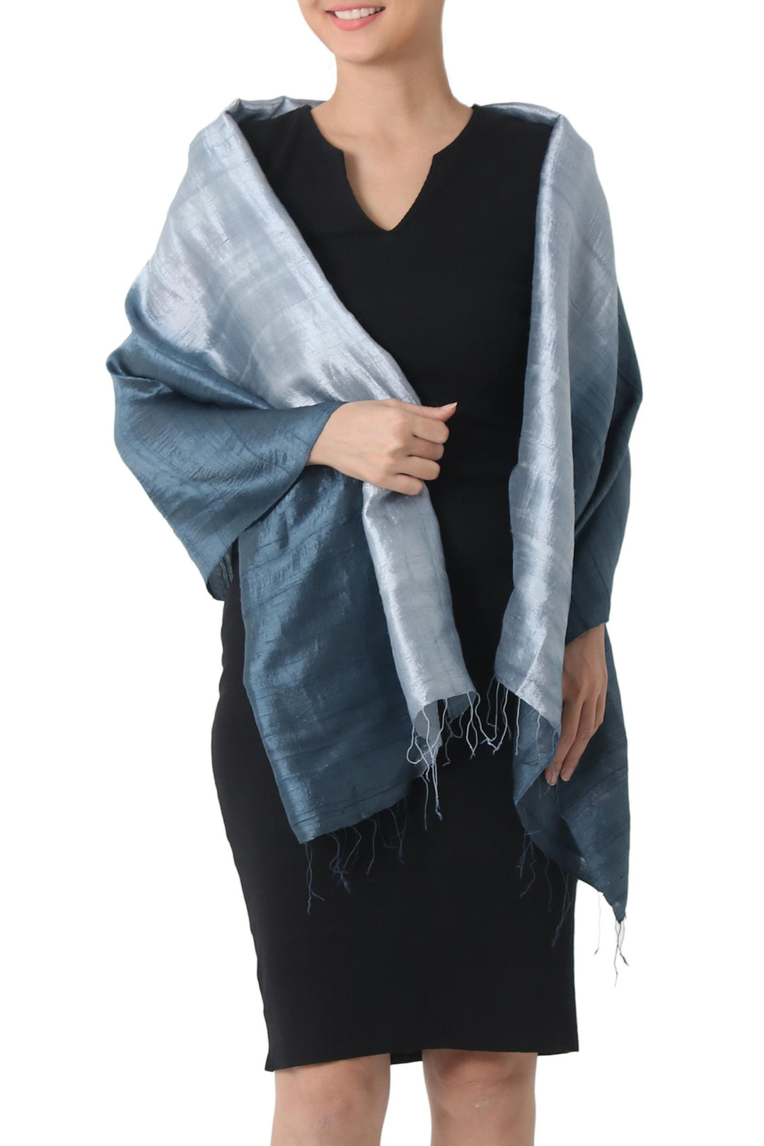 Silk Shawl from Thailand - Shimmering Ocean