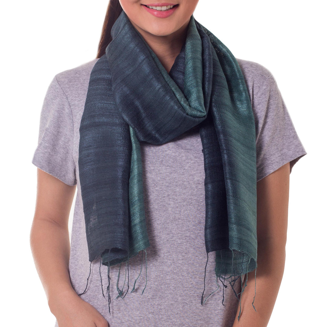 Handmade Silk Scarf from Thailand - Bold Teal