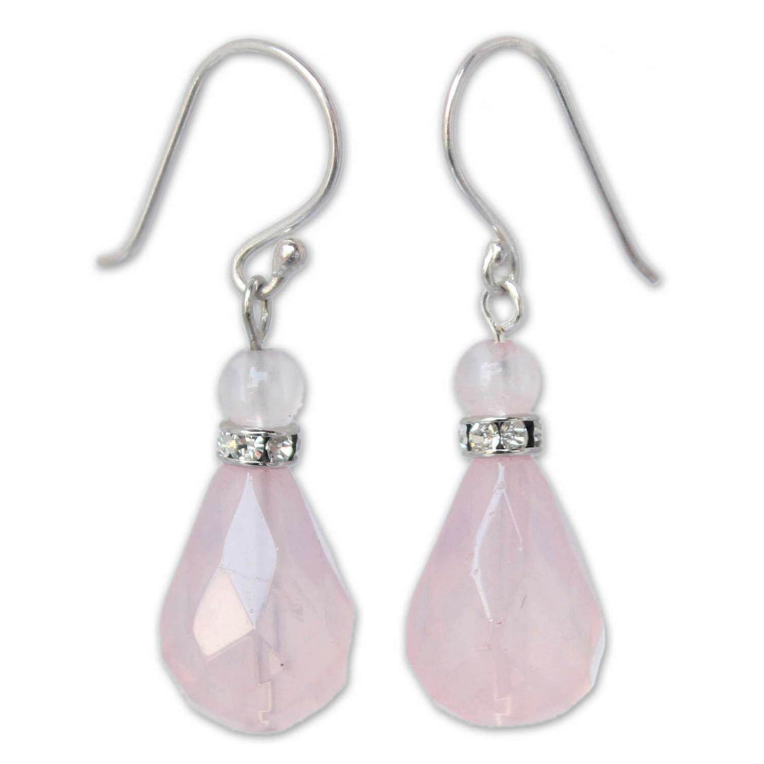 Handcrafted Rose Quartz Dangle Earrings - Feminine Pink