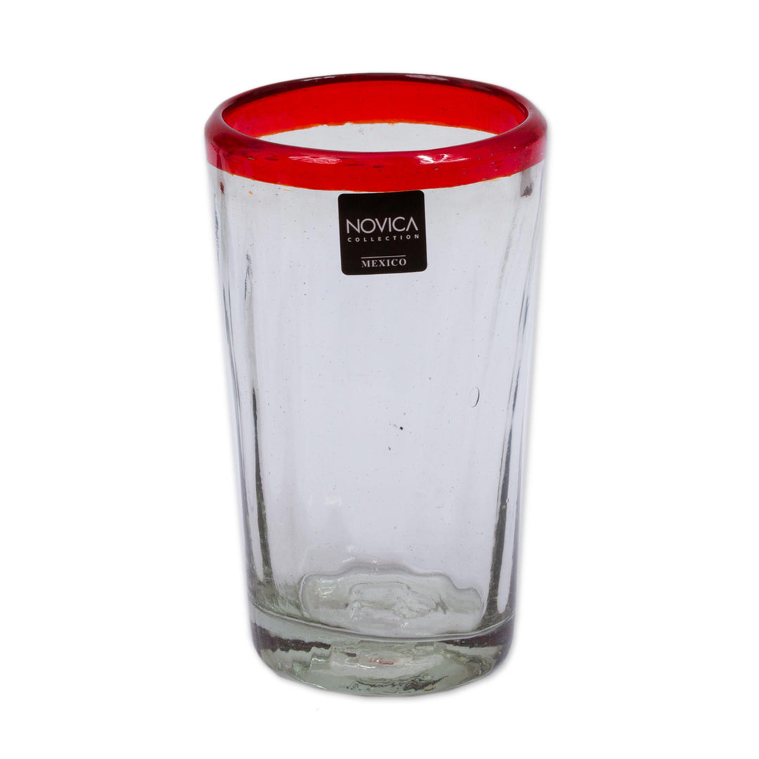 6 Collectible Mexican Recycled Red and Clear Glasses - Ruby Groove