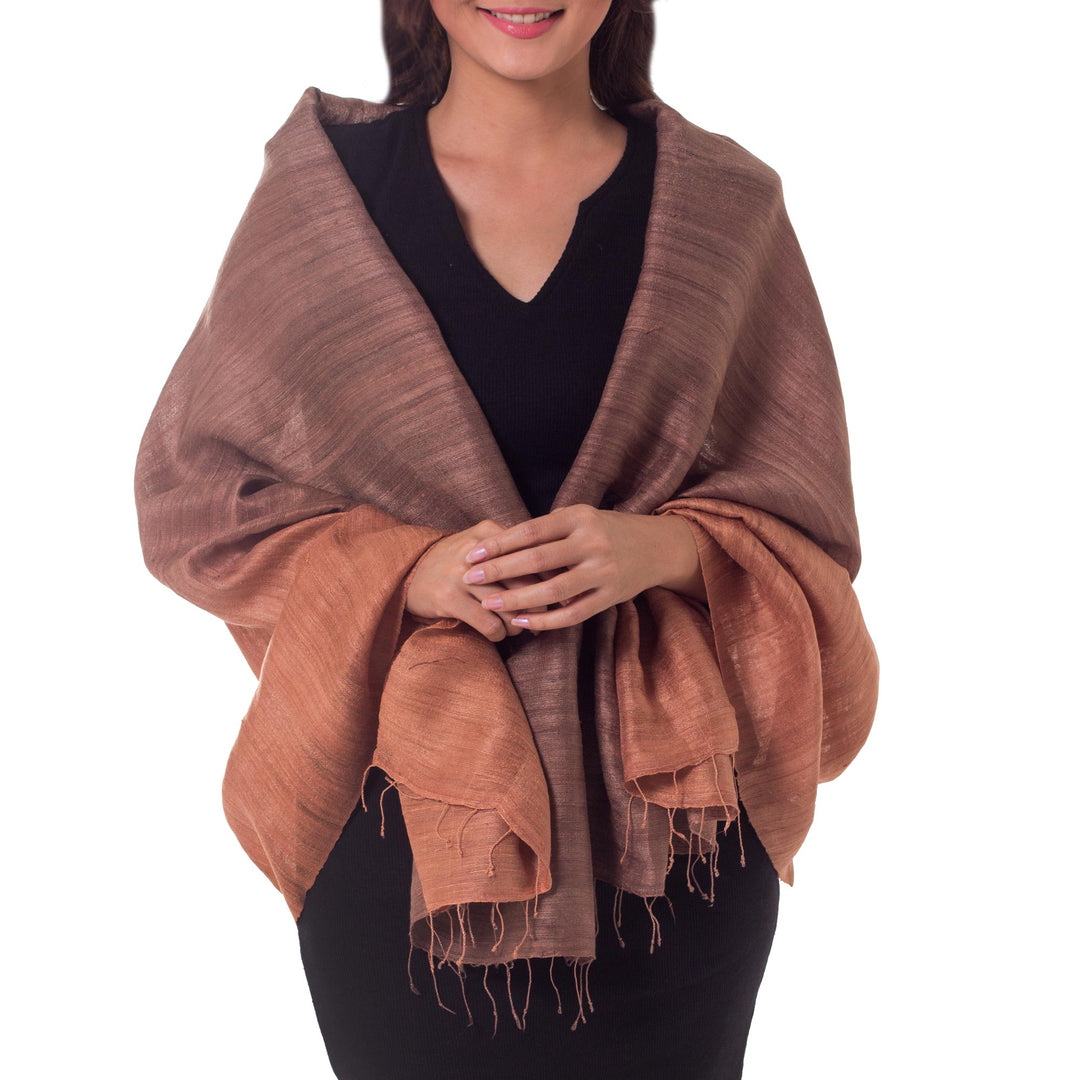 Handcrafted Thai Silk Patterned Shawl - Bold Spice