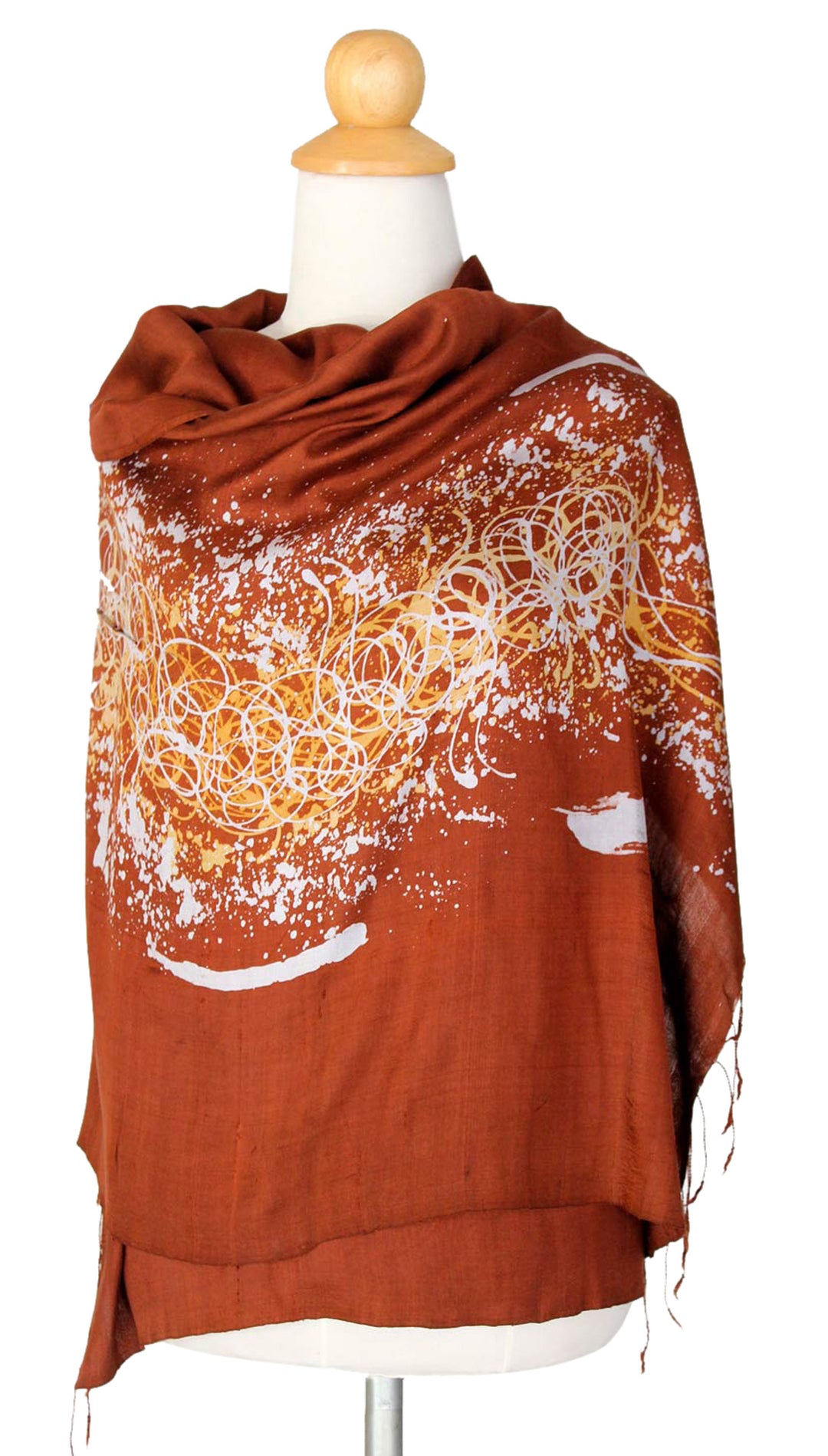 Unique Batik Silk Shawl - Fireworks on Copper