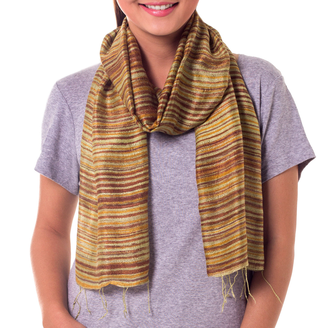 Hand Crafted Batik Silk Scarf - Mae Nam Khong Honey