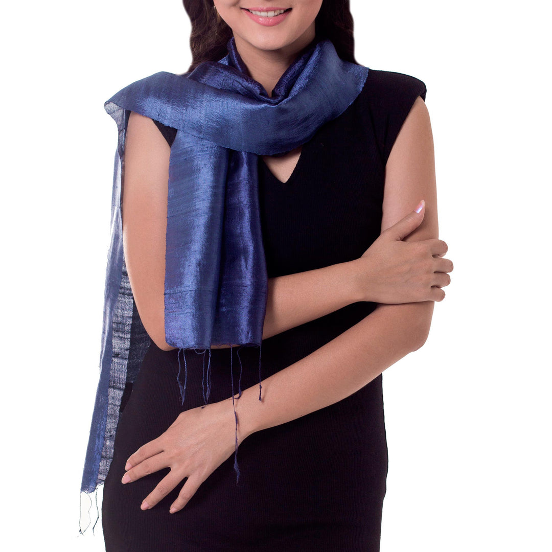 Handcrafted Batik Silk Scarf - Bluebell Duality