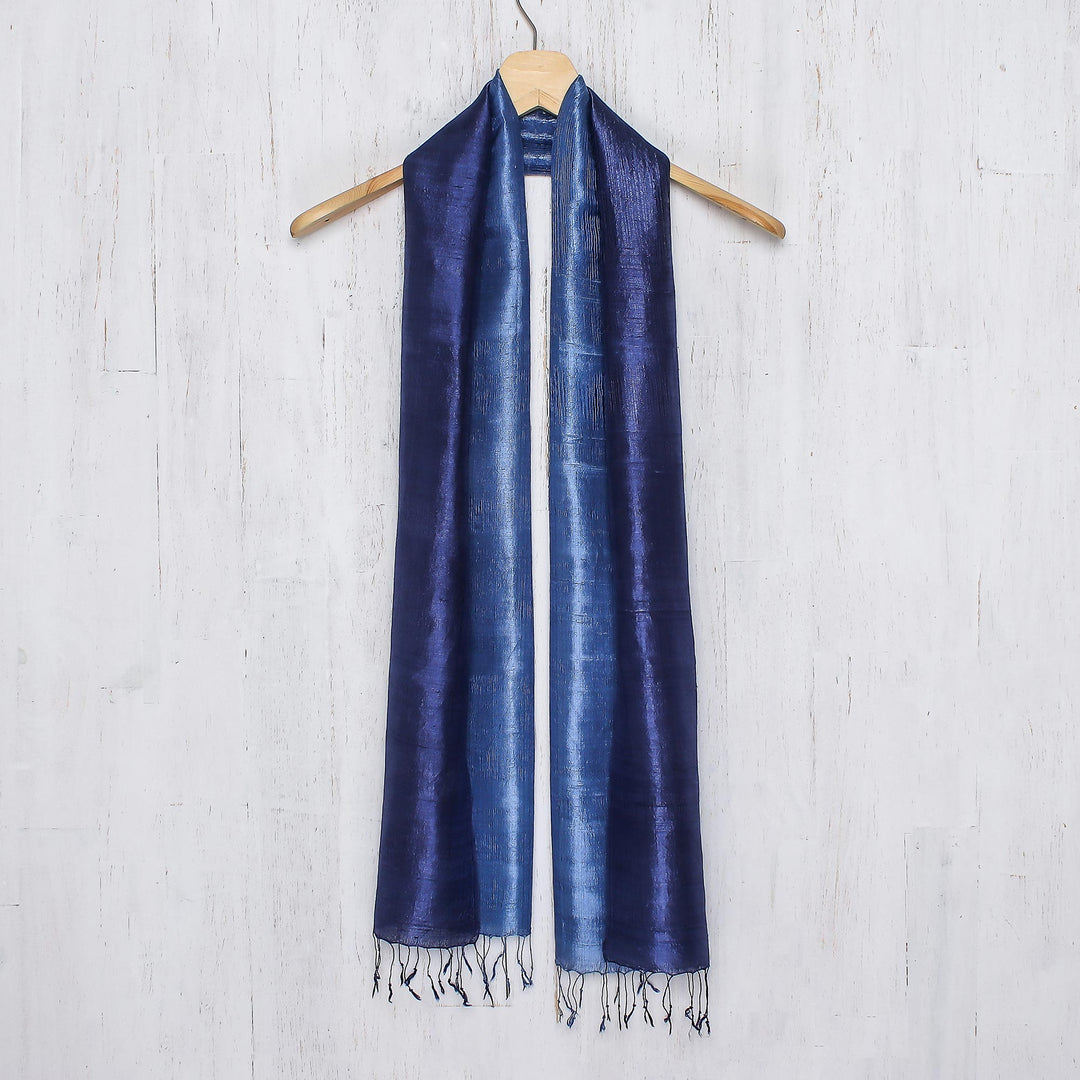 Handcrafted Batik Silk Scarf - Bluebell Duality