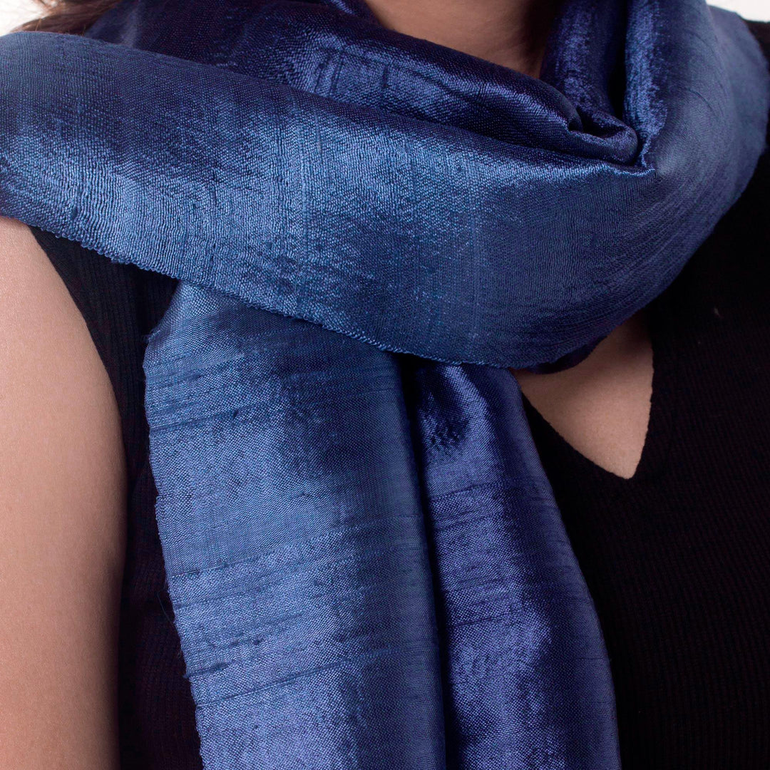 Handcrafted Batik Silk Scarf - Bluebell Duality