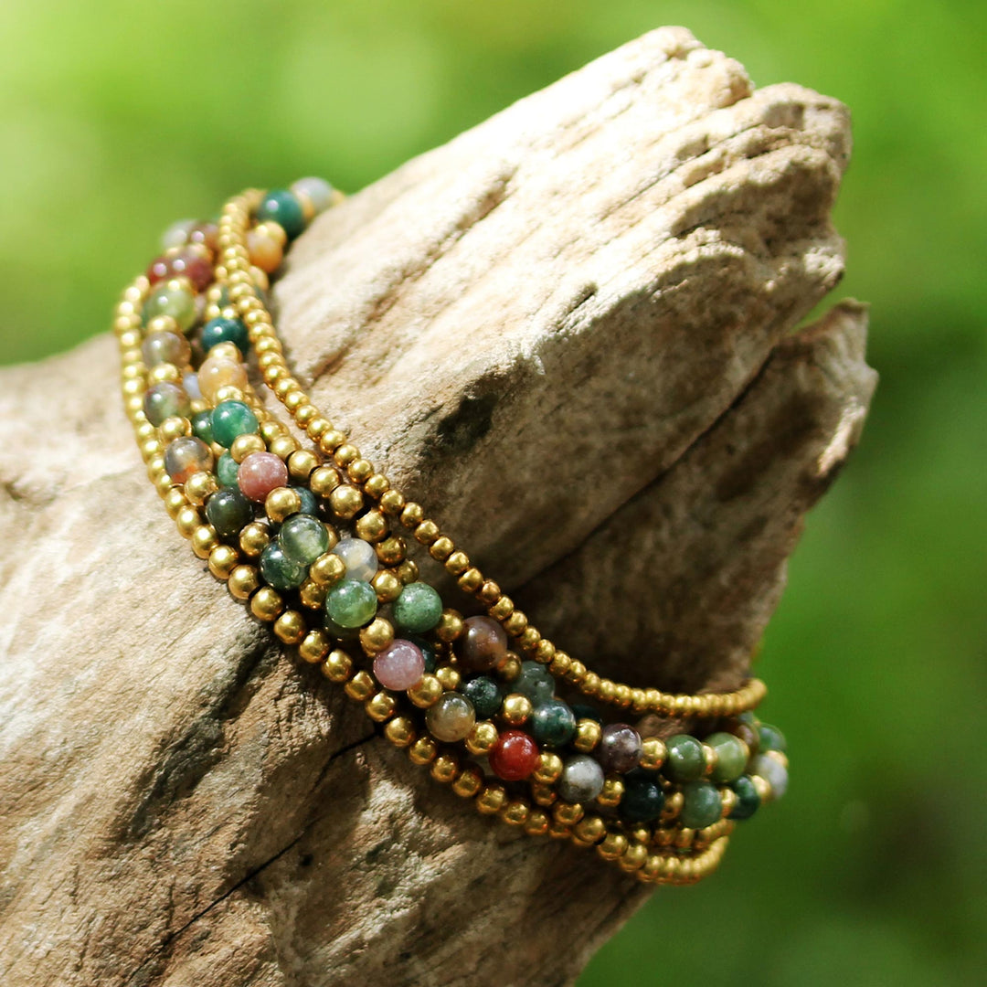 Hand Crafted Brass and Jasper Bracelet from Thailand - Joy