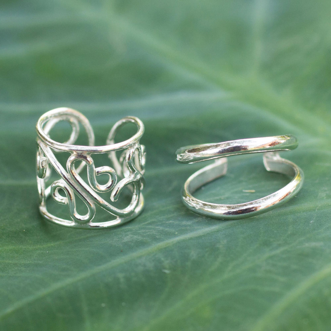 Sterling silver ear cuff earrings (Pair) - Sleek Filigree