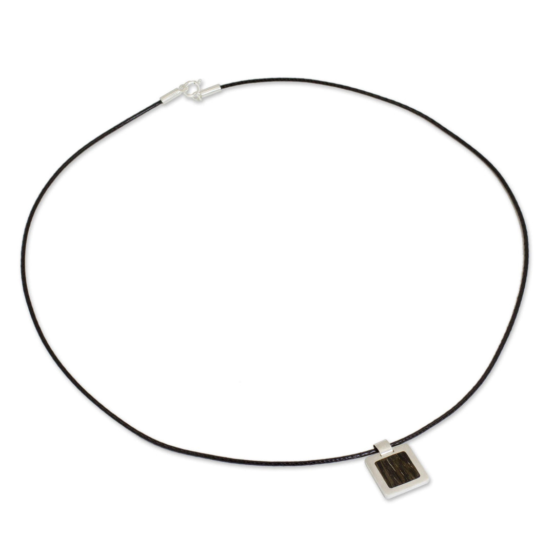 Men's sterling silver and wood pendant necklace - Forest