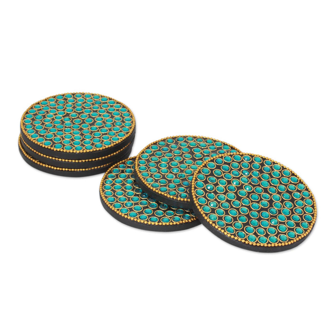 Bejeweled coasters (Set of 6) - Aqua Glitz