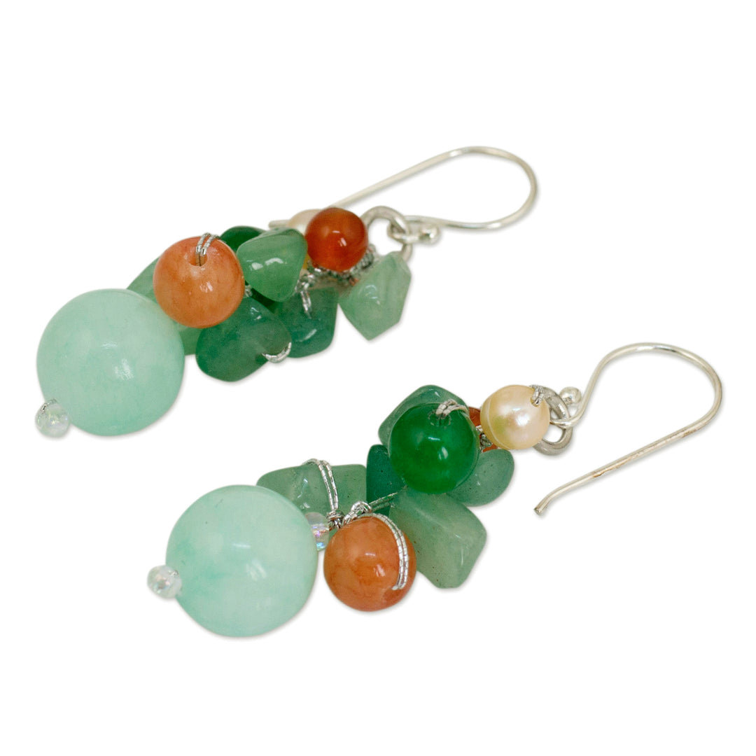 Handcrafted Pearl Carnelian Quartz Cluster Earrings - Lemongrass