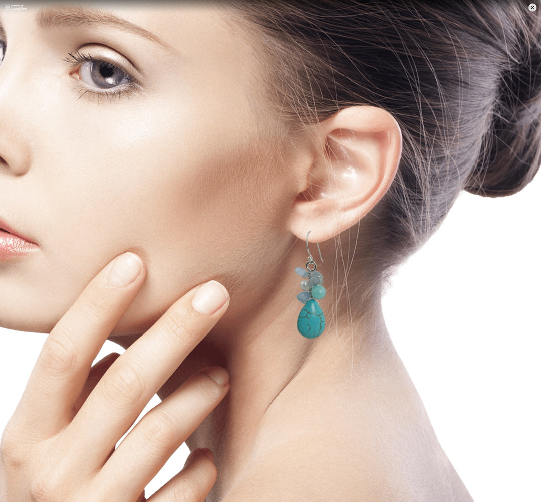 Handmade Pearl Aquamarine Blue Calcite Earrings Thailand - Cool Beauty