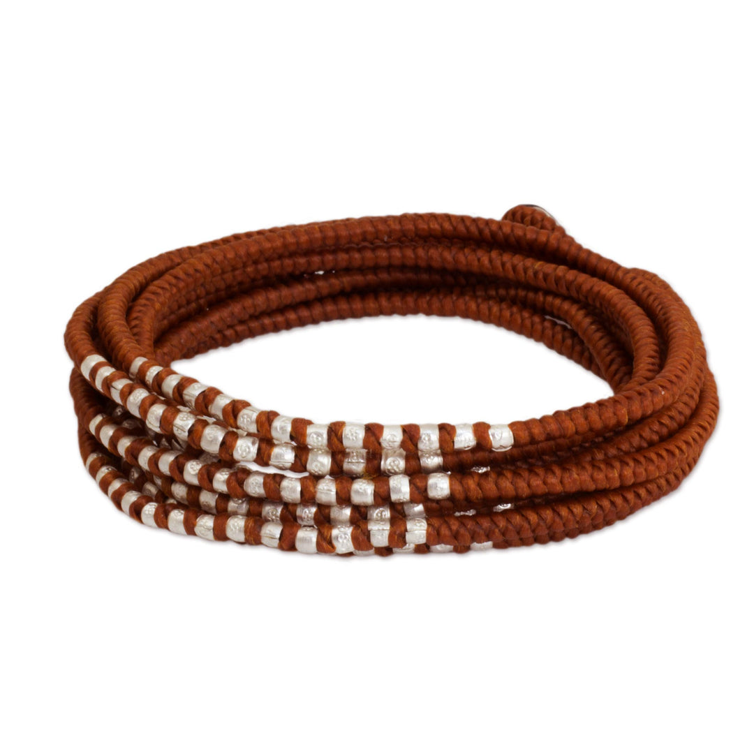 Hand Knotted Wrap Bracelet with Silver Accents - Karen Honey Chic