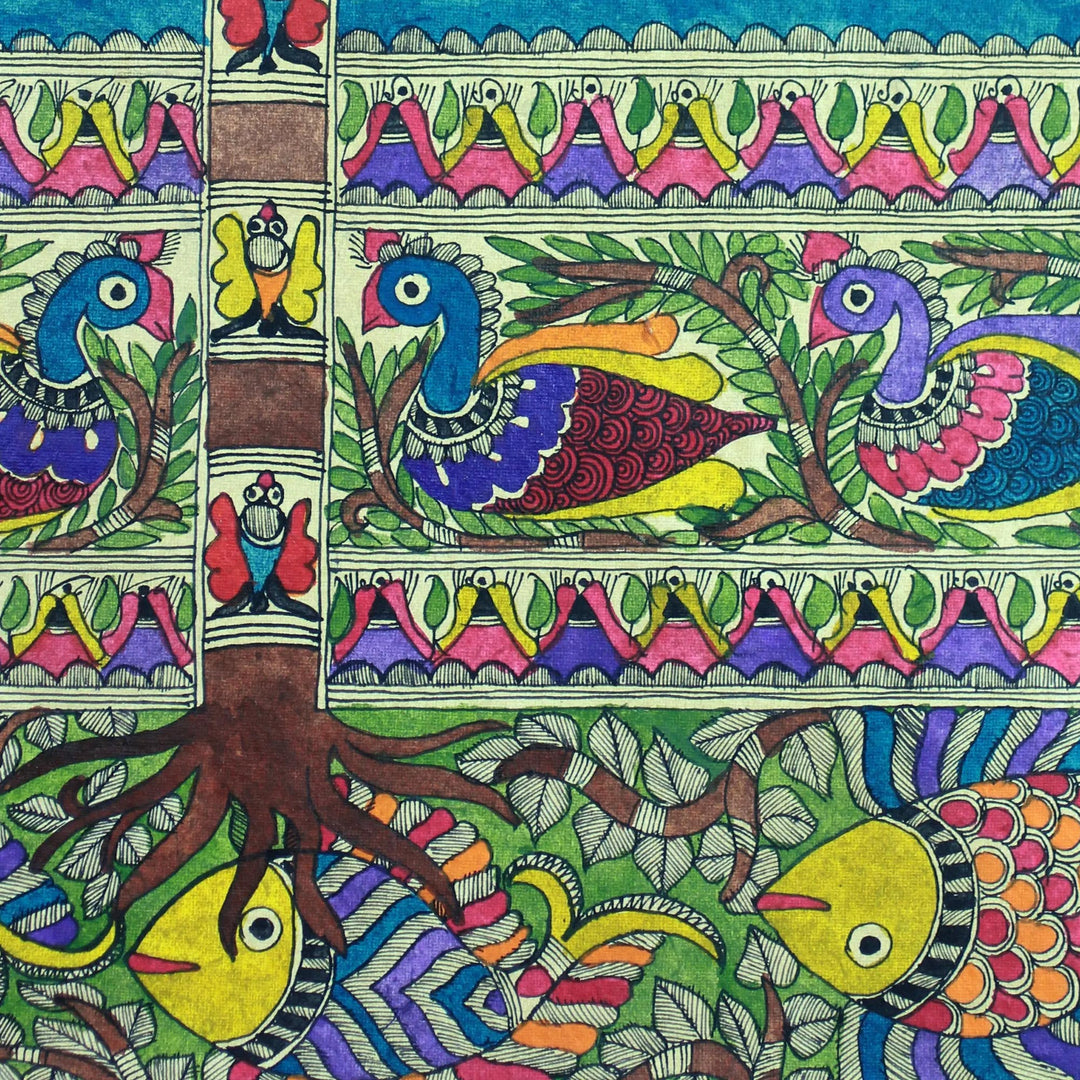 Indian Tree of Life Traditional Painting on Handmade Paper - One with Nature II